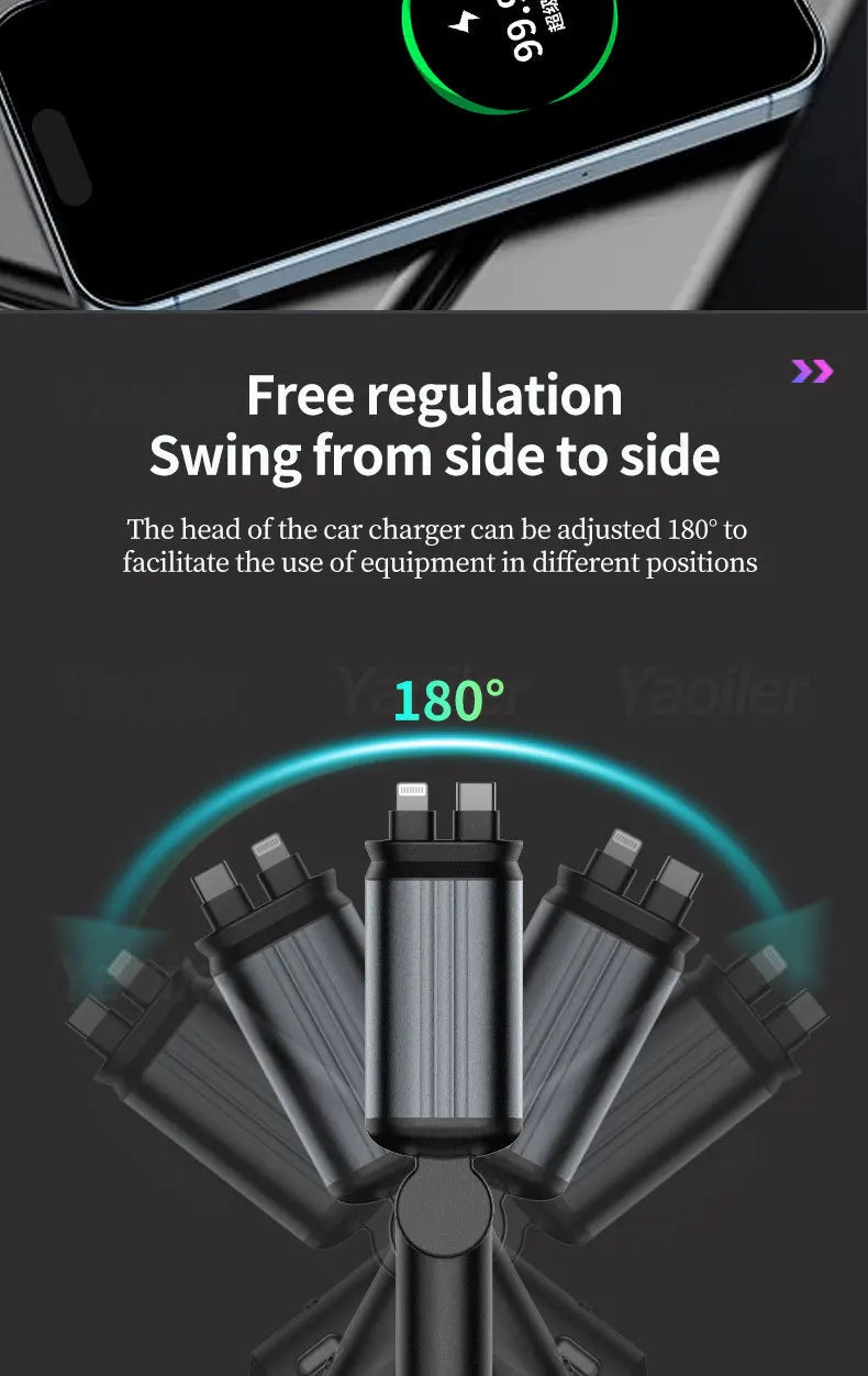 Retractable Cable Fast Charging Car Phone Charge