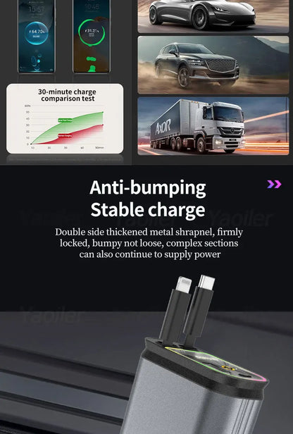 Retractable Cable Fast Charging Car Phone Charge