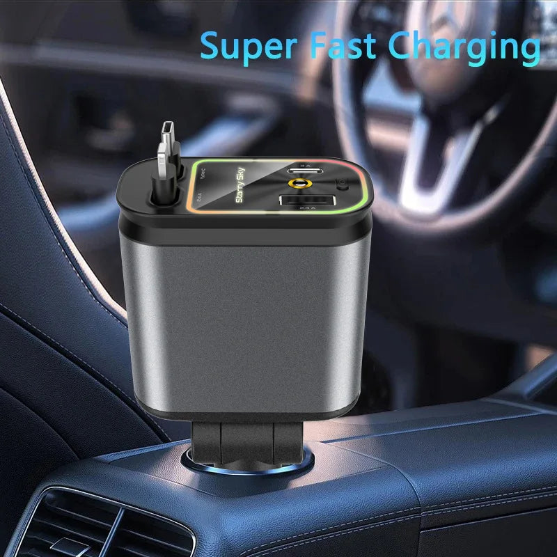 Retractable Cable Fast Charging Car Phone Charge